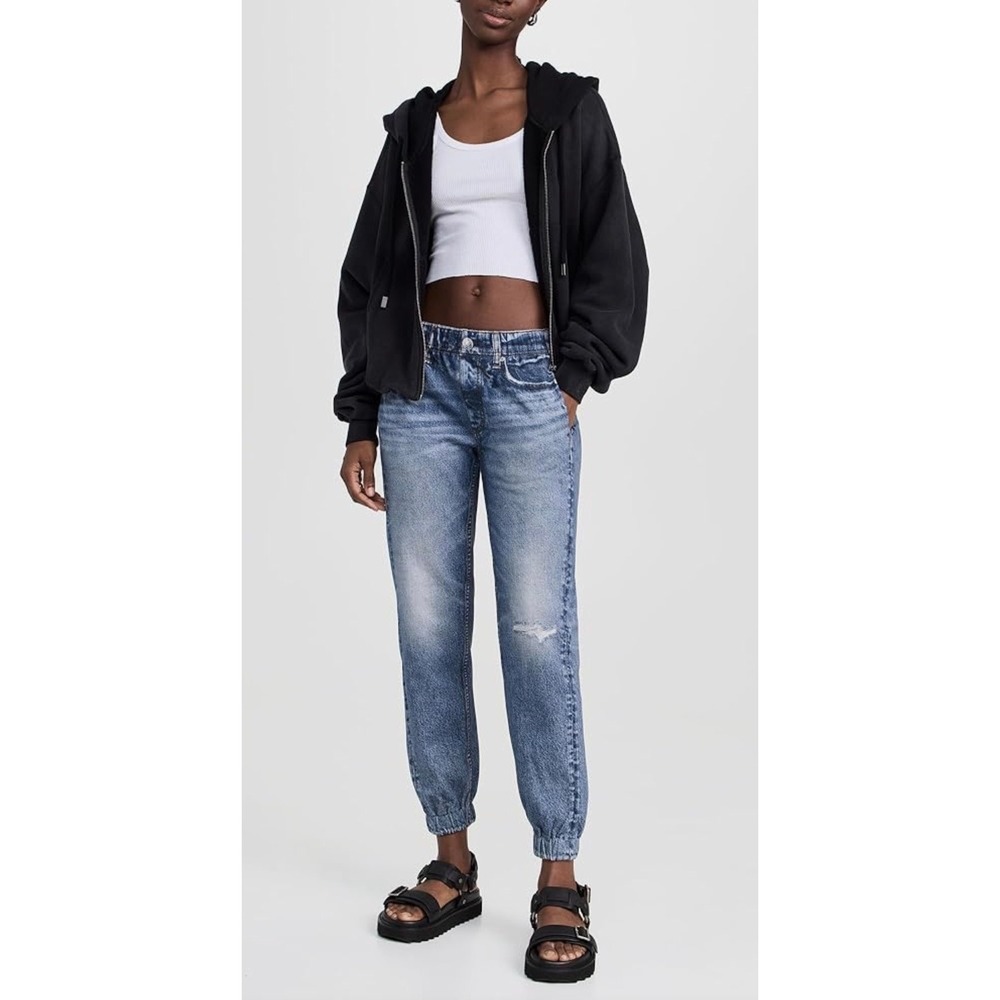 NEW Rag & Bone Miramar Lynn Printed Denim Jogger Pant Cotton Terry Pull-On SMALL - Picture 7 of 16